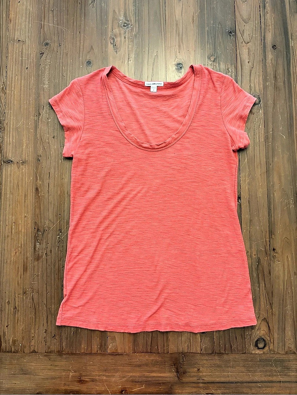 Standard James Perse Coral Salmon Scoop Neck Slub Knit Tee Size 3 L